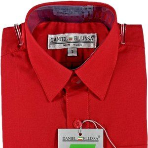 Daniel Ellissa Boys Red Dress Shirt Convertible Cuff Long Sleeve Sizes 4 - 20